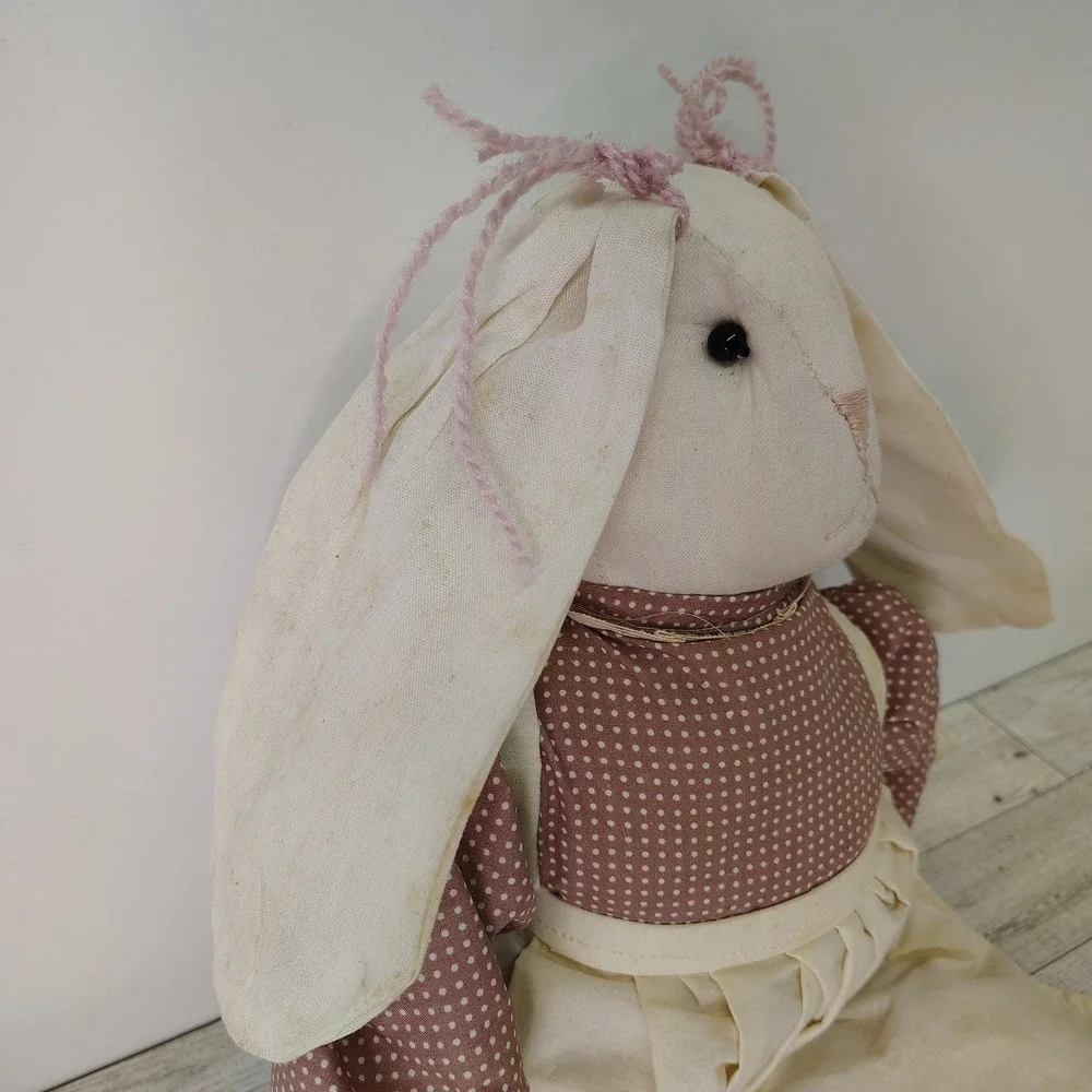 Vtg Country Style‎ Fabric Bunny Rabbit Muslin Doll 17" Tall Decor Cottagecore - Picture 2 of 14